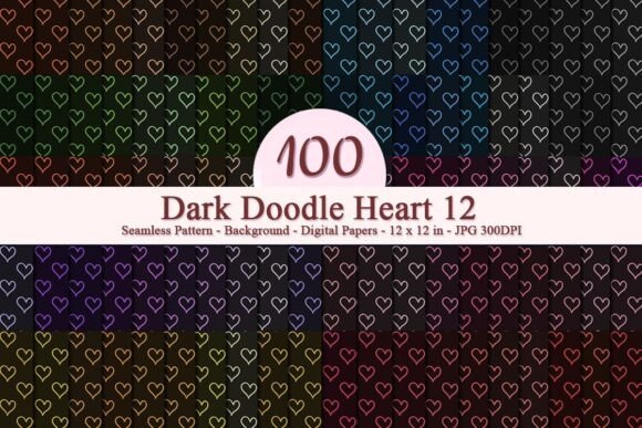 Dark Doodle Heart 12 Seamless Pattern: A Versatile Digital Design for Creative Projects