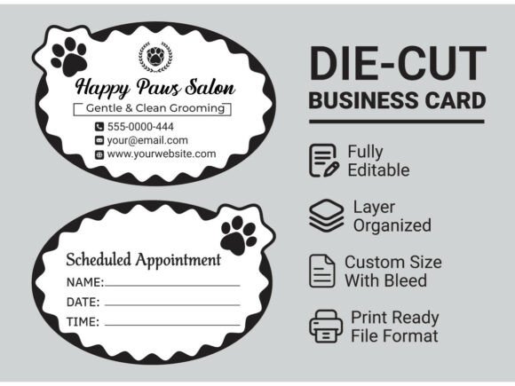 Unique Pet Salon Die-Cut Visiting Card
